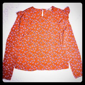 😍Forever 21 Orange Shirt w/ Pink Flower Design🌸